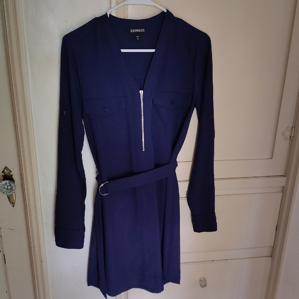 Express Women's Deep Blue Long Sleeve Dress XS